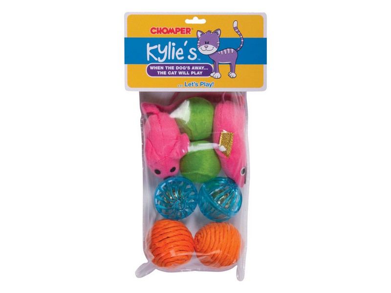 Chomper Kylies Brights Assorted Mouse and Ball Pet Toy Large  8 pc