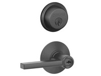 Schlage Latitude Straight/Contemporary Matte Black Entry Knob and Single Cylinder Deadbolt Right or