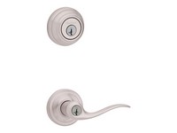 Kwikset SmartKey Tustin Satin Nickel Entry Lever and Deadbolt Set ANSI/BHMA Grade 2 KW1 1-3/4 in.