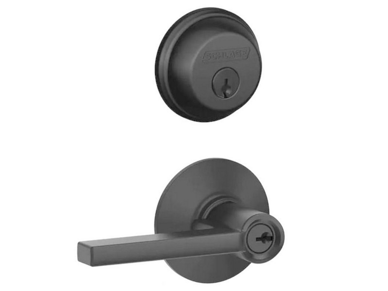 Schlage Latitude Straight/Contemporary Matte Black Entry Knob and Single Cylinder Deadbolt Right or