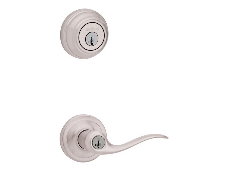 Kwikset SmartKey Tustin Satin Nickel Entry Lever and Deadbolt Set ANSI/BHMA Grade 2 KW1 1-3/4 in.