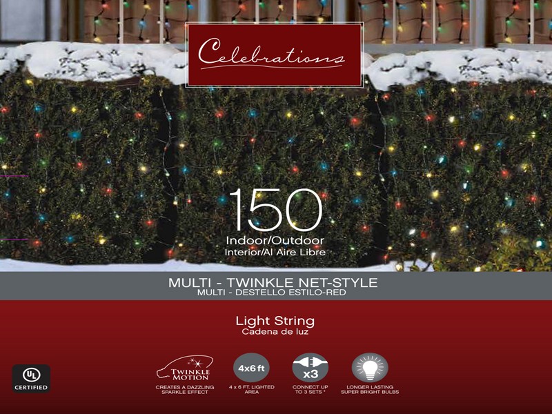 Celebrations Incandescent Multicolored 150 ct Net Christmas Lights 4 ft.