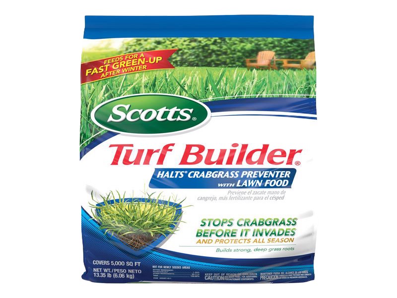 Scotts Turf Builder Halts 30-0-4 Crabgrass Preventer Lawn Fertilizer For Multiple Grass Types 5000 s