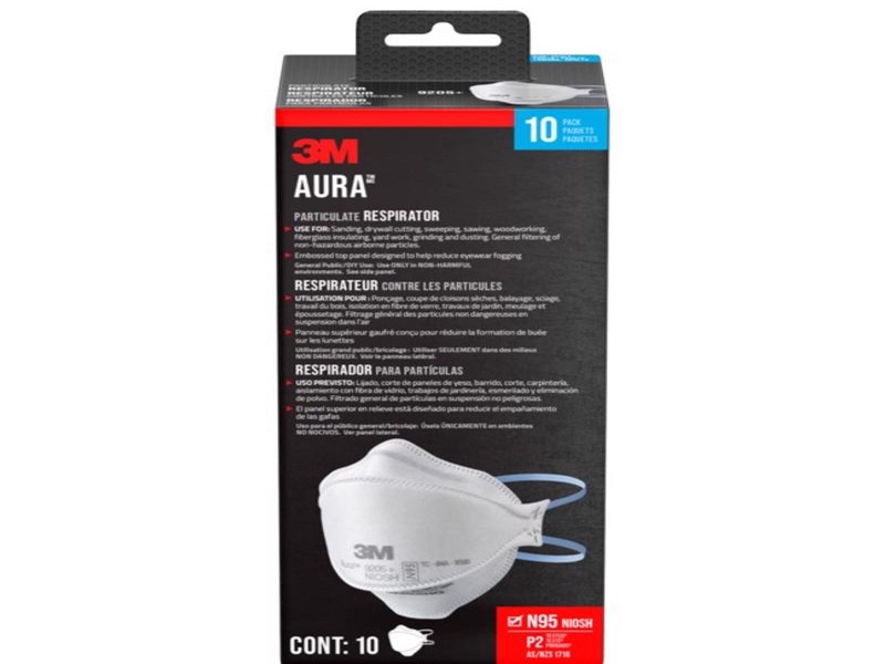 3M Aura N95 Dust Protection Particulate Respirator 9205+, White, 10 pk