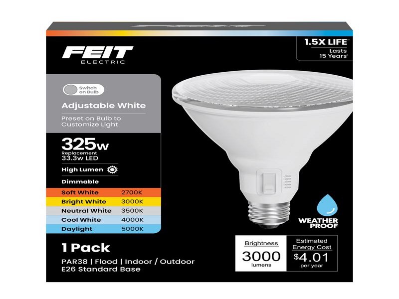 Feit PAR38 E26 (Medium) LED Floodlight Bulb Adjustable White 325 Watt