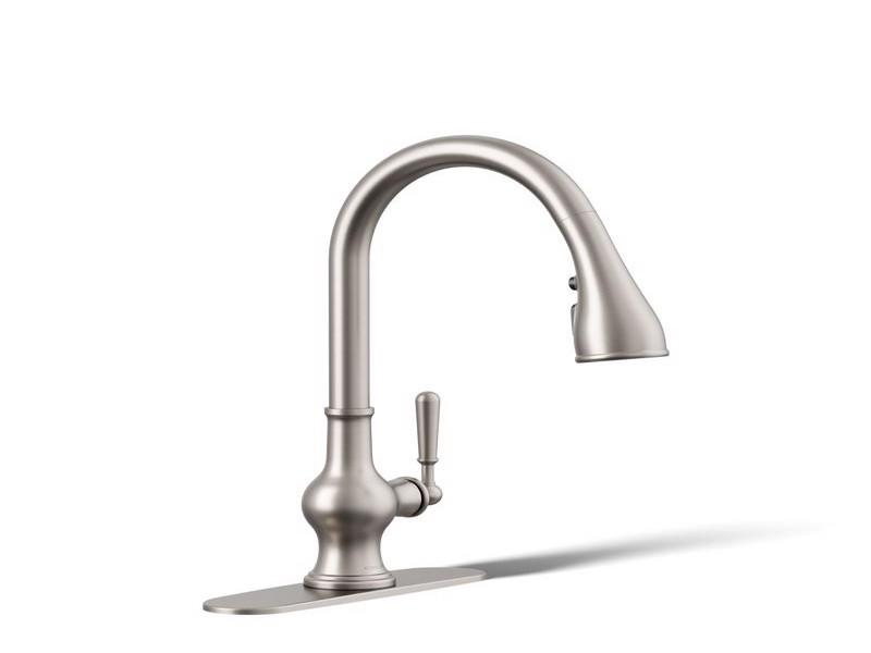 Kohler Treaty One Handle Lacquer Vibrant Stainless Pull-Down Kitchen Faucet