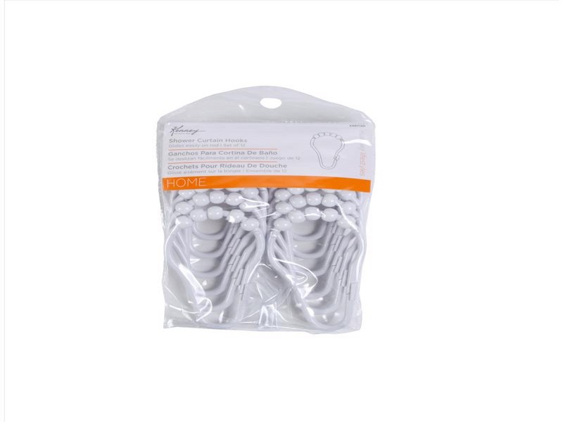 Kenney White Plastic Shower Curtain Rings, 12 pk