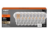 Feit A19 E26 (Medium) Filament LED Bulb Soft White 60 Watt Equivalence, 8 pk