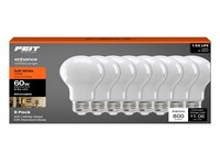 Feit A19 E26 (Medium) LED Bulb Soft White 60 Watt Equivalence, 8 pk