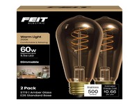 Feit ST19 E26 (Medium) Filament LED Bulb Amber 60 Watt Equivalence, 2 pk