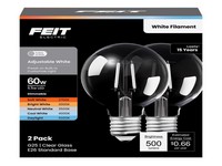 Feit G25 E26 (Medium) LED Bulb Adjustable White 60 Watt Equivalence, 2 pk