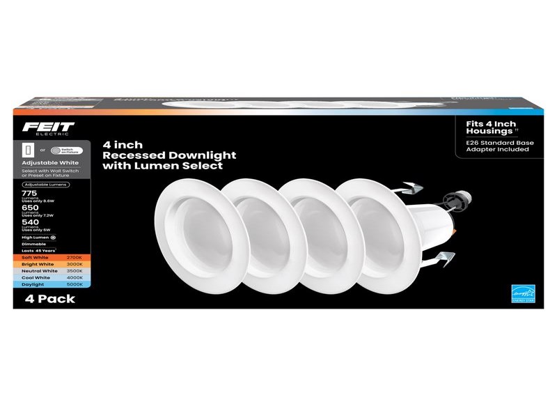 Feit Electric White 4 in. W Aluminum LED Dimmable Recessed Downlight 75 W