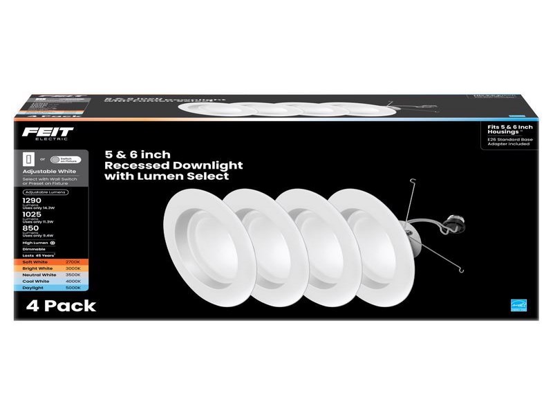 Feit Electric White 5-6 in. W Aluminum LED Dimmable Recessed Downlight 120 W
