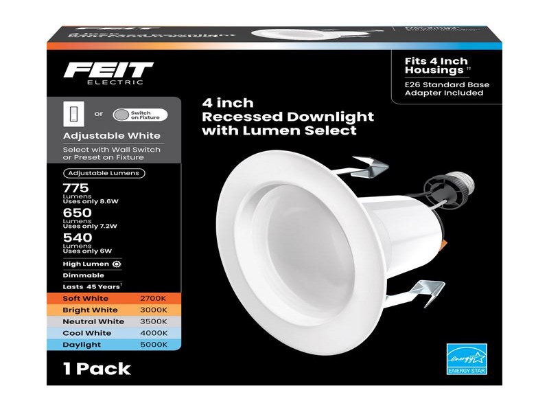 Feit Electric White 4 in. W Aluminum LED Dimmable Recessed Downlight 75 W