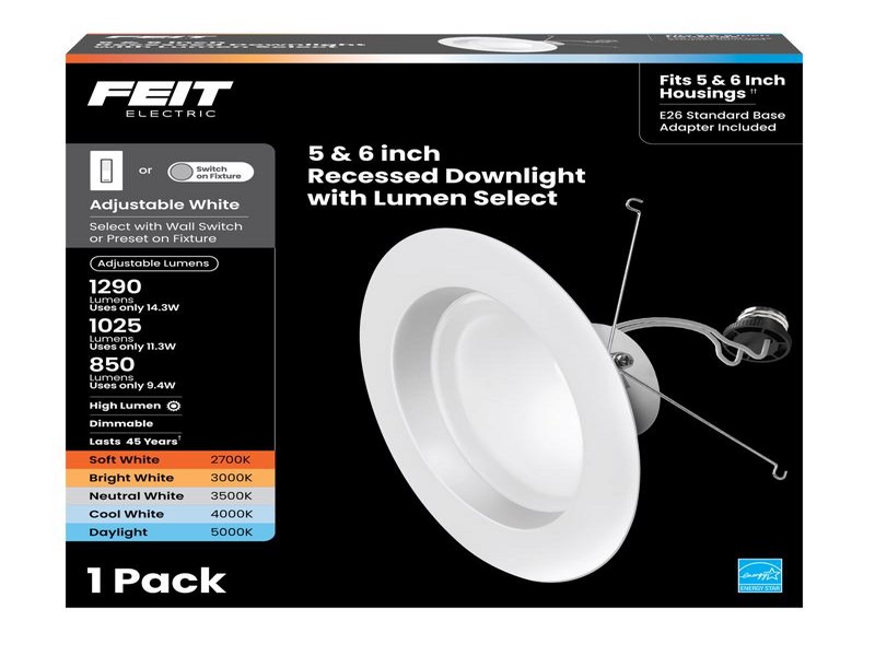 Feit Electric White 5-6 in. W Aluminum LED Dimmable Recessed Downlight 14.3 W