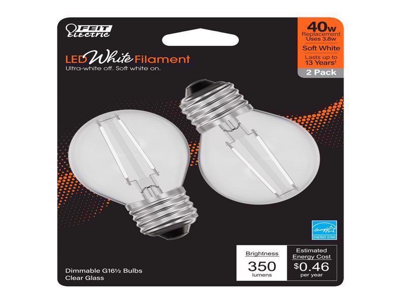 Feit White G16.5 E26 (Medium) Filament LED Bulb Soft White 40 Watt