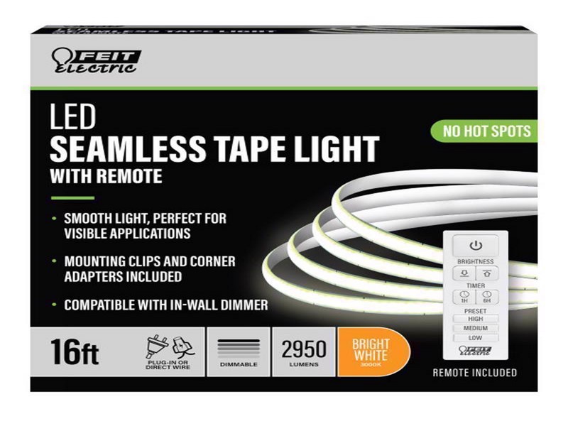 Feit LED 16 ft. L Bright White Plug-In LED Tape Light, 1 pk