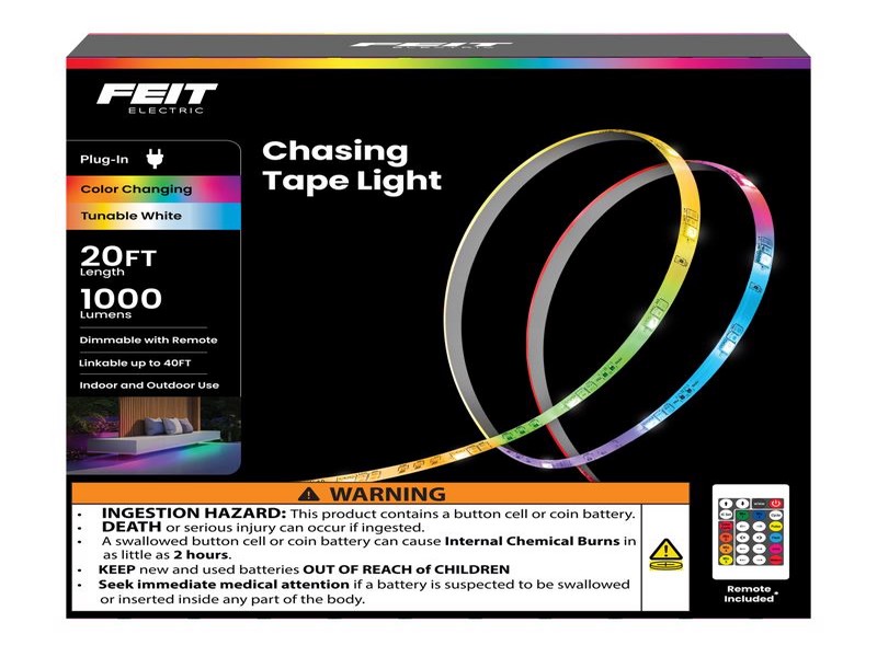 Feit 20 ft. L Color Changing Plug-In LED Tape Light, 1 pk
