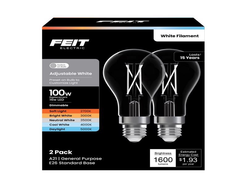 Feit A21 E26 (Medium) Filament LED Bulb Adjustable White 100 Watt
