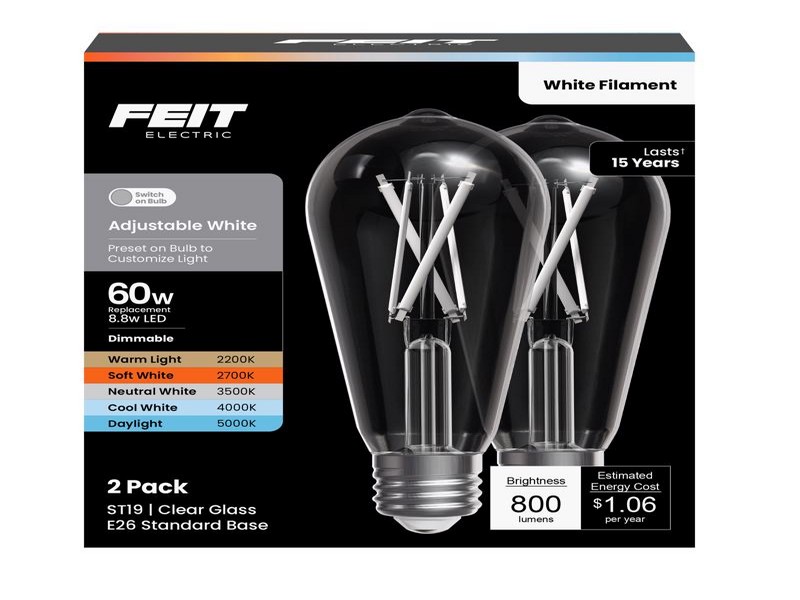 Feit ST19 E26 (Medium) Filament LED Bulb Soft White 60 Watt Equivalence, 2