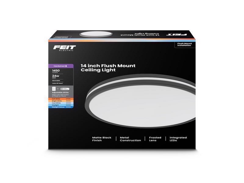 Feit 2.6 in. H X 14 in. W X 14 in. L Matte Black Black Ceiling Fixture