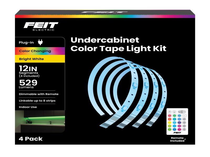 Feit 12 in. L Color Changing Plug-In LED Tape Light, 4 pk