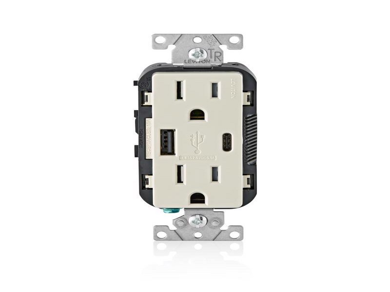 Leviton Decora 15 amps 125 V Light Almond Outlet and USB Charger 5-15R 1 pk