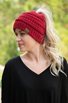 Ladies Bun CC Beanie - Metallic Burgandy