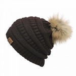 Ladies Slouchy CC Beanie with Fur Pom - Black