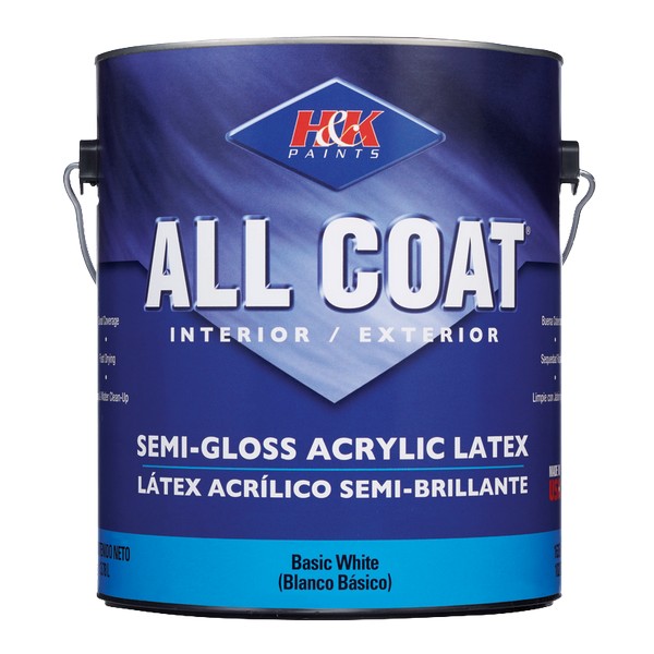 H&K Paints All-Coat Semi-Gloss White Water-Based Paint  Exterior and Interior 1 gal