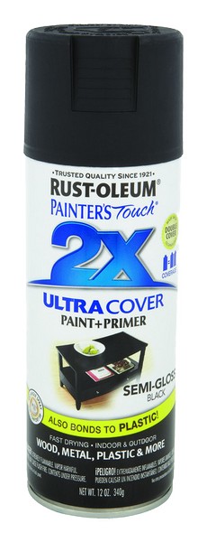 Rust-Oleum Painter's Touch 2X Ultra Cover Semi-Gloss Black Paint + Primer Spray Paint 12 oz