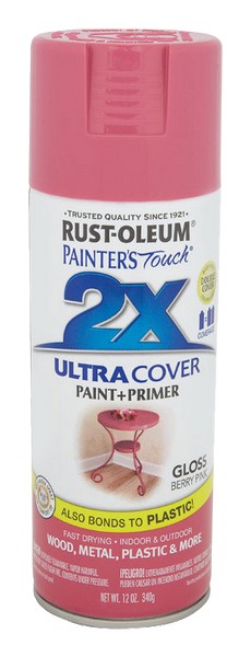 Rust-Oleum Painter's Touch 2X Ultra Cover Gloss Berry Pink Paint + Primer Spray Paint 12 oz