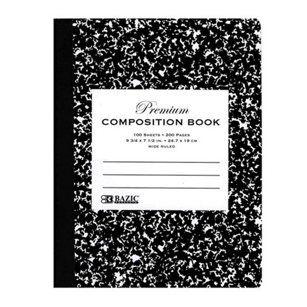 BAZIC Black Marble Composition Book Wide Ruled 100 Sheet 1-Pack