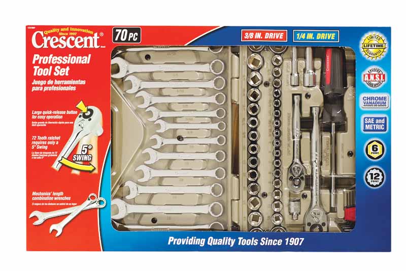 Crescent 3/8 in. drive S Metric and SAE 6 and 12 Point Mechanic's Tool Set 70 pc