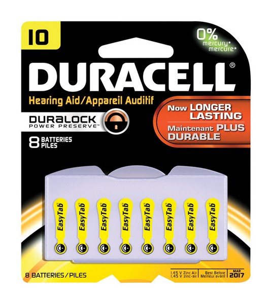 Duracell Zinc Air 10 1.4 V 100 Ah Hearing Aid Battery DA10 8 pk