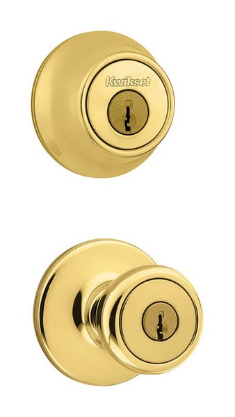 Kwikset Tylo Polished Brass Entry Lock and Single Cylinder Deadbolt ANSI/BHMA Grade 3 1-3/4 in.