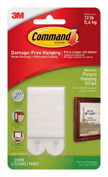 3M Command White Medium Picture Hanging Strips 12 lb 4 pk