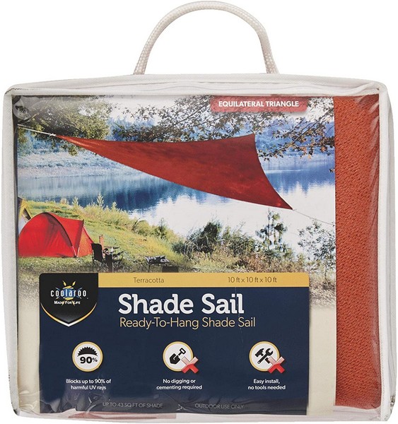 Coolaroo Ready-To-Hang Polyethylene Terra Cotta Triangle Shade Sail Canopy 10 ft. W X 10 ft. L