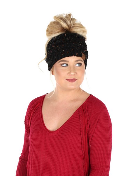 Ladies Bun CC Beanie - Confetti Black