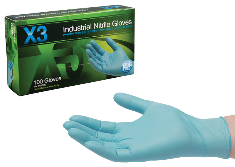 X3 Nitrile Disposable Gloves Large Blue Powder Free 100 pk