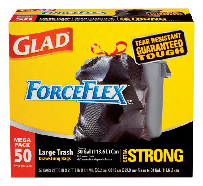 Glad ForceFlex 30 gal Trash Bags Drawstring 50 pk