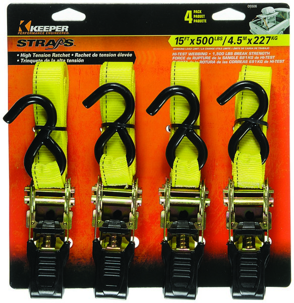 Keeper 1 in. W X 15 ft. L Orange Tie Down Strap 500 lb 4 pk