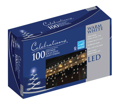 Celebrations LED Mini Clear/Warm White 100 ct Icicle Christmas Lights 5.67