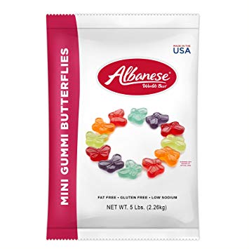Albanese Mini Butterflies Blue Raspberry, Cherry, Grape, Green Apple, Orange, Strawberry Gummi Candy