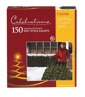 Celebrations Incandescent Mini Clear/Warm White 150 ct Net Christmas Lights 6 ft.