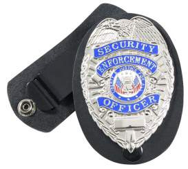 Badge Holder Leather Clip