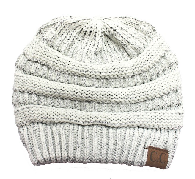 Ladies CC Knit Beanie - Ivory Silver